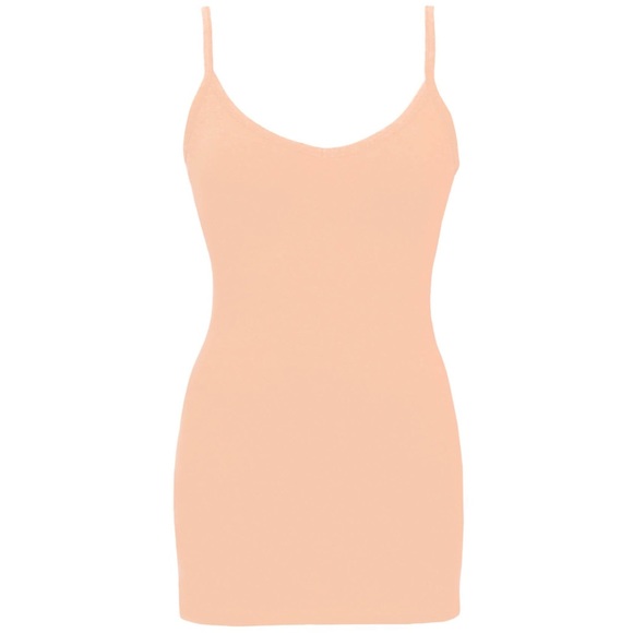 BKE | Core Extra Long Tank Top Cami Spaghetti Strap Voop Neck Light Orange Peach - Picture 2 of 9
